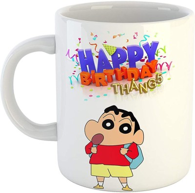 MM9E Happy Birthday Shin Chan Cartoon Ceramic Coffee Glossy Finish Vibrant Print 350 ml Capacity Ceramic Coffee Mug(330 ml)