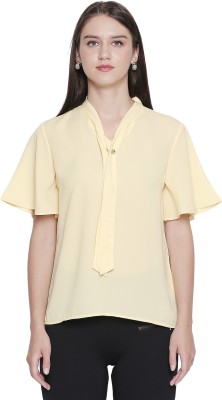 Annabelle by Pantaloons Formal Half Sleeve Solid Women Yellow Top