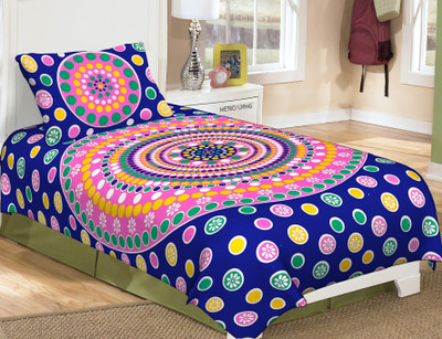 Shivay Enterprises 104 TC Cotton Single Jaipuri Prints Flat Bedsheet(Pack of 1, Blue)