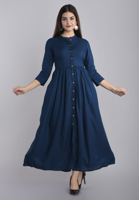 GLAM ROOTS Women Solid A-line Kurta(Blue)