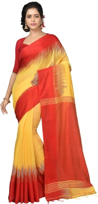 Mystory Woven Handloom Handloom Cotton Silk Saree(Red, Yellow)