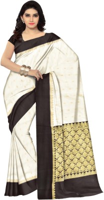 SHOPEEZY TEX FAB Paisley, Woven, Solid/Plain Handloom Jacquard, Art Silk Saree(White, Black)