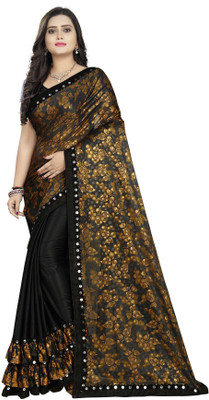 japesh Embroidered Bollywood Lycra Blend Saree(Brown, Black)