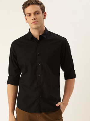 ether Men Solid Casual Black Shirt