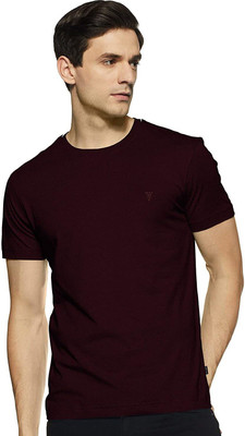 VAN HEUSEN Solid Men Round Neck Maroon T-Shirt