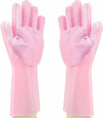 VATSMART Silicon Non-Slip Scrubbing Gloves for Dishwashing for Kitchen/Scrubbing Gloves for Pet Grooming/Household Cleaning/Multipurpose Use Silicone Scrub Wet and Dry Glove (Free Size) Wet and Dry Glove Set Wet Glove Set(Free Size Pack of 2)