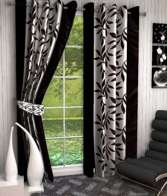Home Trends 214 cm (7 ft) Polyester Room Darkening Door Curtain (Pack Of 2)(Printed, Black)