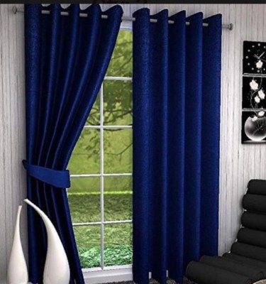 DHRUV HANDLOOM 152 cm (5 ft) Polyester Room Darkening Window Curtain (Pack Of 2)(Plain, Dark Blue)