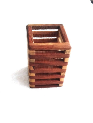 ARTANDCRAFTINDIA 1 Compartments Wood Wooden Pen Stand(Brown)