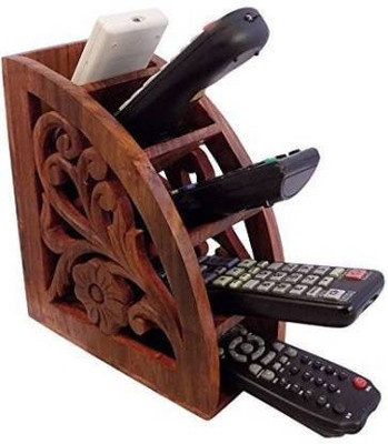 LyqArt 5 Compartments Wooden Wooden Wooden Remote Stand for Living Room | Remote Holder | Remote case | Remote Organizer | Remote Stand for Sofa Bed Table Office | Remote Shelf (Brown)(Brown)