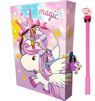 TECHNOCHITRA Angel Unicrn Printed DESIGN PERSONAL LOCK DIARY with Pen Regular Diary single 65 Pages(Purple)