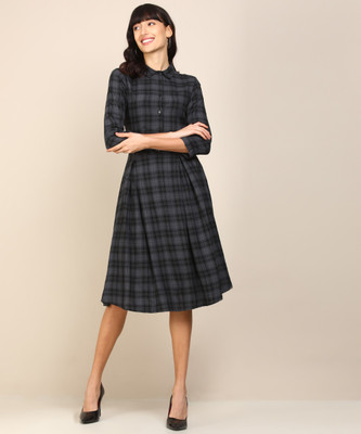 Tokyo Talkies Women Shirt Black, Grey Knee Length Dress