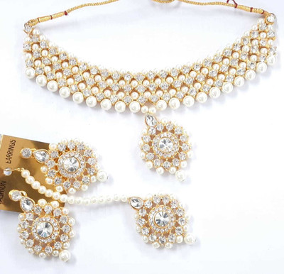 vaishnavi imitation Brass Gold-plated White Jewellery Set(Pack of 1)