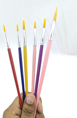 Levin 6pc Different Sizes Synthetic Round Paint Brush Paintings Brush for Kids plastic Handle(Set of 6, Multicolor)