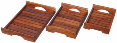 ARTANDCRAFTINDIA Wooden Sheesham tray set 0f 3 Tray(Pack of 3)