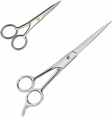 Dhanishka Professional Salon Hair Cutting Trimming and Mustache Combo Scissors (Set of 2, Steel) Scissors(Set of 2, Silver)