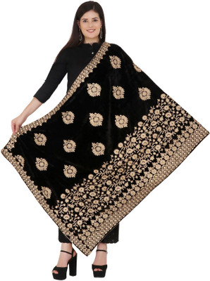 Moda Chales Velvet Self Design Women Shawl(Black)