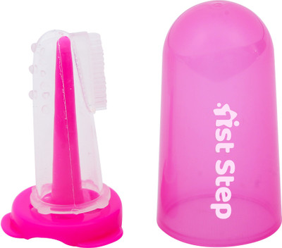 1st Step BPA Free Silicone Finger Brush With Drying Rack-Pink Extra Soft Toothbrush