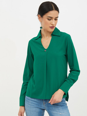 HARPA Casual Full Sleeve Solid Women Green Top