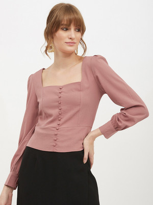 HARPA Casual 3/4 Sleeve Solid Women Pink Top