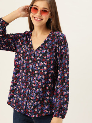 Dressberry Casual Full Sleeve Printed Women Blue Top