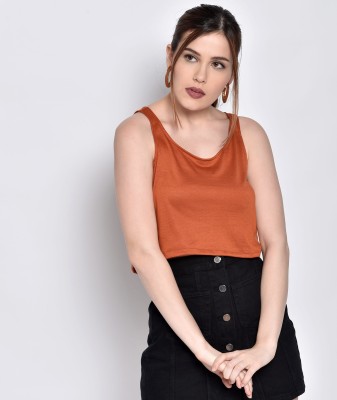 Chimpaaanzee Casual Sleeveless Solid Women Orange Top