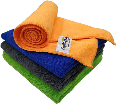 SOFTSPUN Microfiber Vehicle Washing  Cloth(Pack Of 4, 340 GSM)