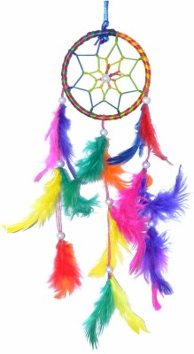 BIGWHEEL Muticolor Ring Handmade Beaded (8 Cm X 40 Cm Size) Down & Feather-Fill Dream Catcher Attract Positive Dreams/Thinking For Car, Room Wall Hanging, Home Decor, Balcony Wool Wind-Chime And Gift Purpose Decorative Showpiece Ornament Feather Dream Catcher Feather Dream Catcher(15 inch, Multicolo