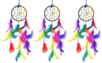 Adhvik (Pack Of 3 Pcs) Muticolor Ring Handmade Beaded (8 Cm X 40 Cm Size) Down & Feather-Fill Dream Catcher Attract Positive Dreams/Thinking For Car, Room Wall Hanging, Home Decor, Balcony Wool Wind-Chime And Gift Purpose Decorative Showpiece Ornament Feather Dream Catcher(15 inch, Multicolor)