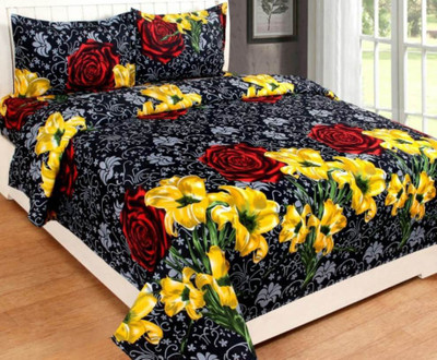 LOXICA 160 TC Polycotton Double 3D Printed Flat Bedsheet(Pack of 1, Black)