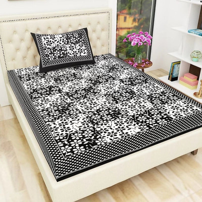 E ELMA 104 TC Cotton Single Printed Flat Bedsheet(Pack of 1, Black)