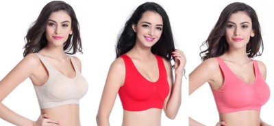 LX PRODUCTS Women Sports Non Padded Bra(Beige, Red, Pink)