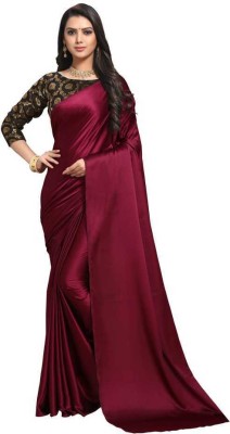 Aruna Sarees Solid/Plain Bollywood Satin Saree(Maroon)