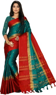 BHAKTI BHUSHAN CREATION Self Design, Striped, Woven Banarasi Silk Blend Saree(Green)