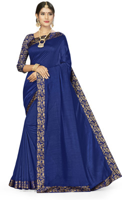 Shadow & Saining Solid/Plain Bollywood Silk Blend Saree(Dark Blue)
