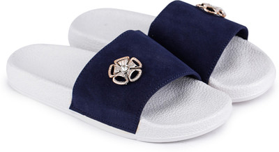 ShoeNstring Women Slides(Blue , 4)
