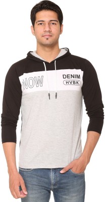 HVBK Printed Men Hooded Neck Black T-Shirt