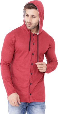 Lawful Casual Solid Men Hooded Neck Maroon T-Shirt