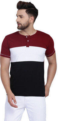 SLOWLORIS Solid Men Henley Neck Maroon T-Shirt