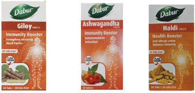 Dabur Giloy, ashwagandha with haldi tablet-Immunity Booster (pack of 3)(Pack of 3, 220)