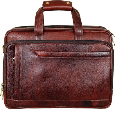RICHSIGN Leather Laptop Briefcase For Men 22 Litres Dimensions L-16 X H-14 X W-6 Inch & Its Expand A Inch Medium Briefcase - For Men & Women(Brown)