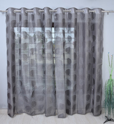 Homefab India 213.5 cm (7 ft) Door Polyester Semi Transparent Curtain (Pack Of 2)(Grey, Self Design)