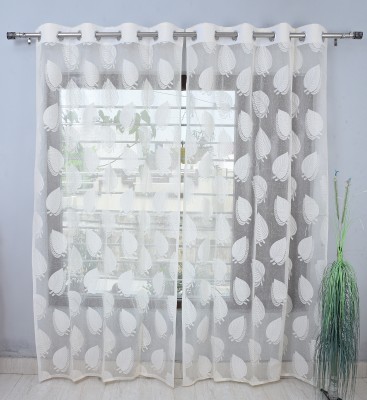 Homefab India 152.5 cm (5 ft) Polyester Transparent Window Curtain (Pack Of 2)(Self Design, Cream)