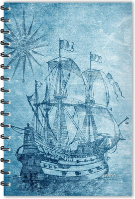 ESCAPER Blue Pirates Ship Notebook (Ruled - A5 Size), Vintage Notebook A5 Notebook Ruled 160 Pages(Blue)