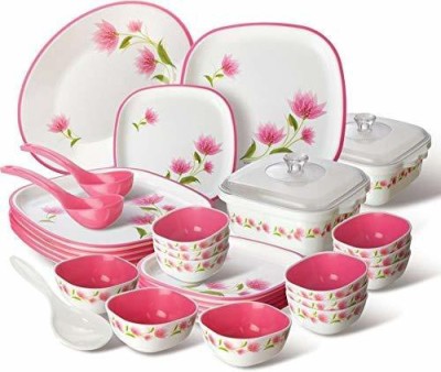 NAYASA Pack of 32 Plastic Dinner Set(Pink, Microwave Safe)