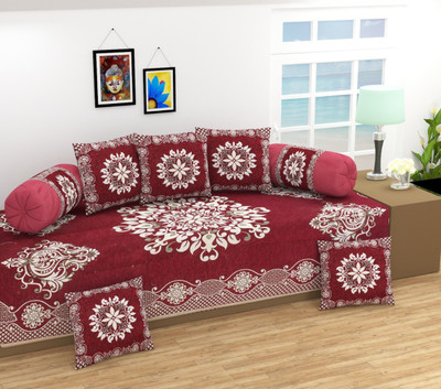 moninfinity Chenille Floral Diwan Set(Maroon)