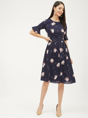 HARPA Women A-line Blue Midi/Calf Length Dress