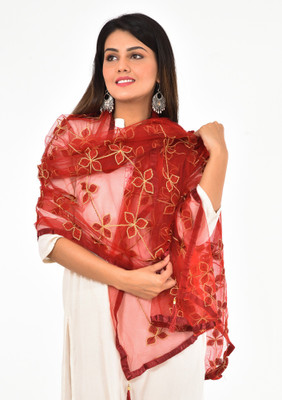 WHITEHEAVEN Net Embroidered Women Dupatta
