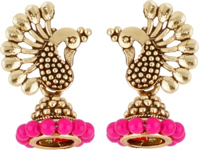 SILVER SHINE Silver Shine Beautiful Pink Beads in Peacock Shape Jhumki Earrings Alloy Jhumki Earring