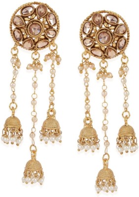 BHANA CREATIONS Stylish Gold Plated Stone And Tasselled Earrings For Women And Girls Cubic Zirconia, Beads Alloy Drops & Danglers